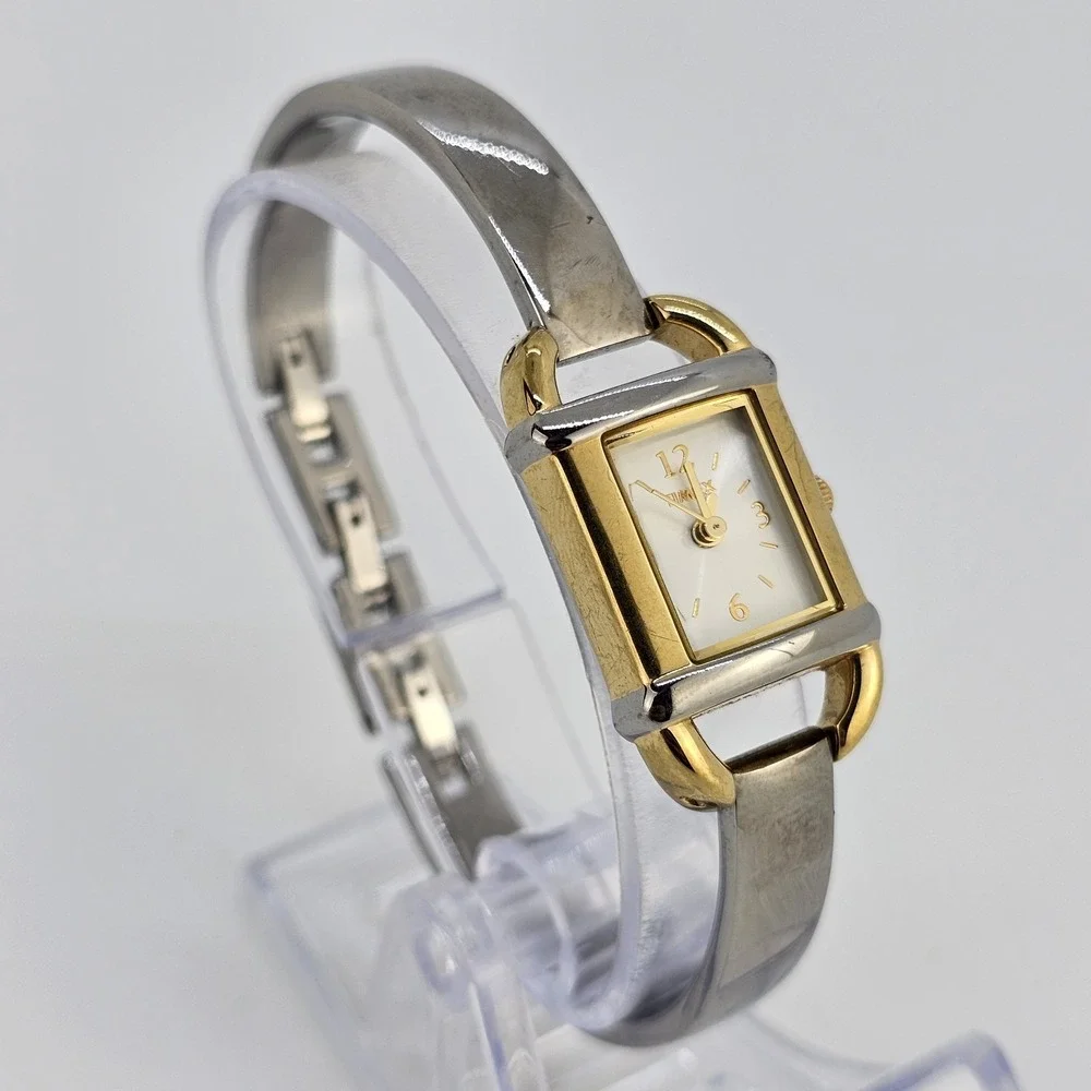 Timex Watch Analog Women 18MM White Dial Gold Gray Bracelet 6.5